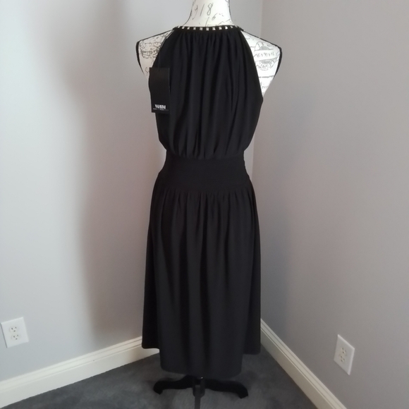 NWT White House Black Market WHBM Black & Gold Stud Sleeveless Midi Dress 2 - Picture 11 of 16